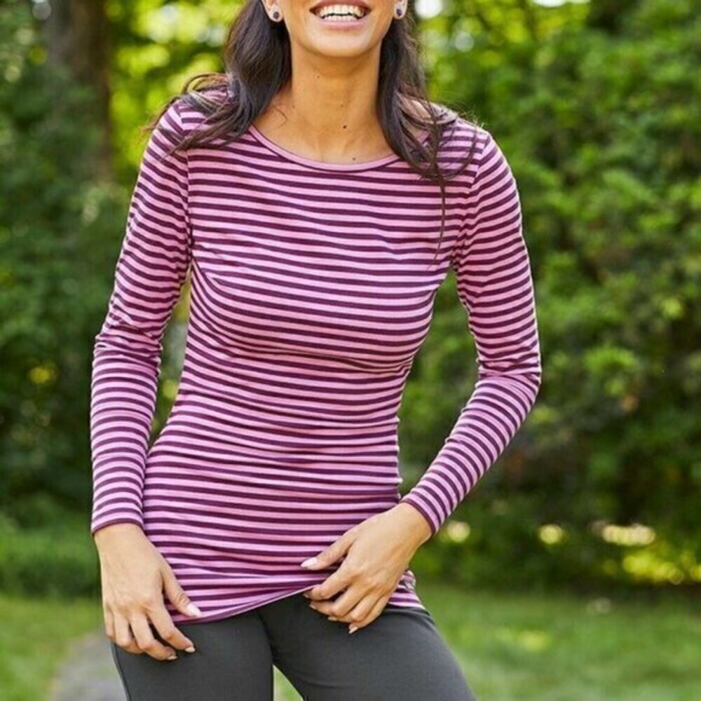 Matilda Jane Women Round of Applause Purple Striped Tee‎ Long Top